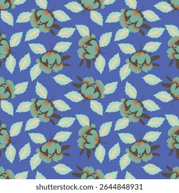 Colorful garden with flowers and leaves, Botanical seamless pattern, Vector background for for textile, fabric, wrapping paper, linens, wallpaper etc