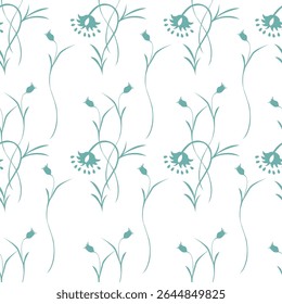 Colorful garden with flowers and leaves, Botanical seamless pattern, Vector background for for textile, fabric, wrapping paper, linens, wallpaper etc