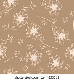 Colorful garden with flowers and leaves, Botanical seamless pattern, Vector background for for textile, fabric, wrapping paper, linens, wallpaper etc