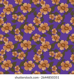 Colorful garden with flowers and leaves, Botanical seamless pattern, Vector background for for textile, fabric, wrapping paper, linens, wallpaper etc