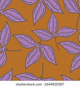 Colorful garden with flowers and leaves, Botanical seamless pattern, Vector background for for textile, fabric, wrapping paper, linens, wallpaper etc