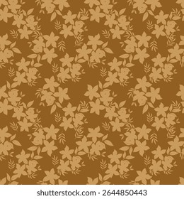 Colorful garden with flowers and leaves, Botanical seamless pattern, Vector background for for textile, fabric, wrapping paper, linens, wallpaper etc