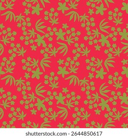 Colorful garden with flowers and leaves, Botanical seamless pattern, Vector background for for textile, fabric, wrapping paper, linens, wallpaper etc