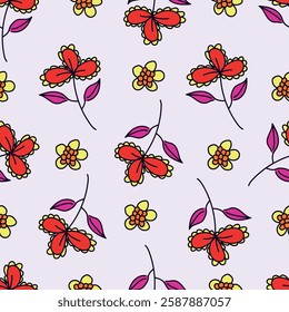 Colorful garden flowers on white background. Seamless vector pattern. Vintage print with inflorescences.