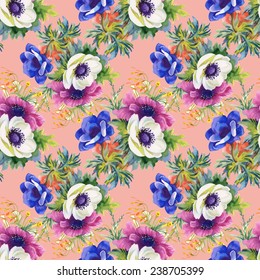 Colorful garden flowers Seamless pattern on pink background vector illustration