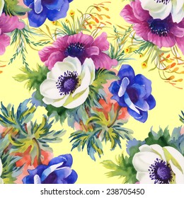 Colorful garden flowers Seamless pattern on yellow background vector illustration