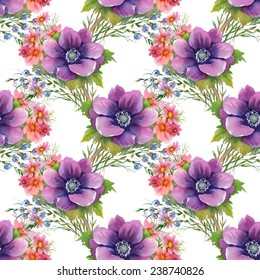 Colorful garden flowers Seamless pattern on white background vector illustration