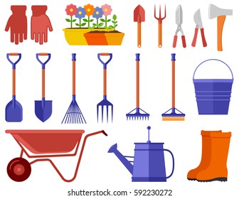 colorful garden icons set. tools for garden set. isolated tools icons for work on garden.