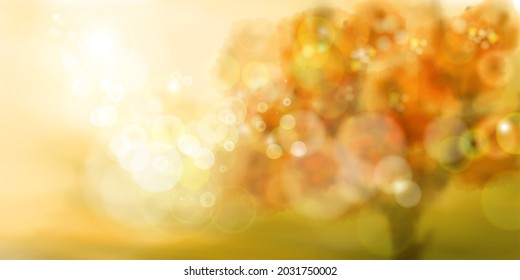 A colorful garden in strong sunlight. Autumn landscape with soft bokeh. Abstract nature background. Vector illustration.