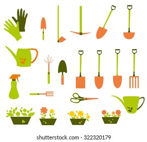 Colorful Garden tools set - vector illustration. All elements are isolated on withe background.
