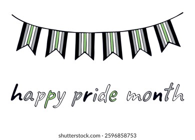 Colorful garland Agender pride flag Happy pride day LGBTQIA community Pride Month Vector hand drawn doodle for posters, stickers, logo, cards