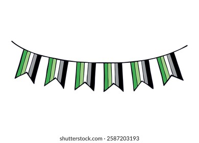 Colorful garland Aromantic pride flag Happy pride day LGBTQ community Pride Month Vector hand drawn doodle for posters, stickers, logo, cards