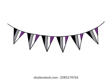 Colorful garland Asexual pride flag Happy pride day LGBTQ community Pride Month Vector hand drawn doodle for posters, stickers, logo, cards