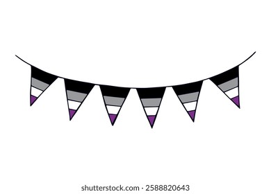 Colorful garland Asexual pride flag Happy pride day LGBTQ community Pride Month Vector hand drawn doodle for posters, stickers, logo, cards