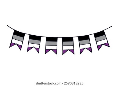 Colorful garland Asexual pride flag Happy pride day LGBTQ community Pride Month Vector hand drawn doodle for posters, stickers, logo, cards