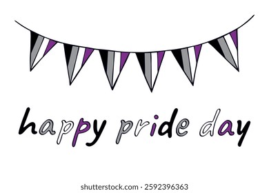 Colorful garland Asexual pride flag Happy pride day LGBTQIA community Pride Month Vector hand drawn doodle for posters, stickers, logo, cards