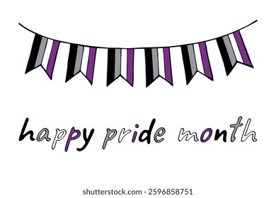 Colorful garland Asexual pride flag Happy pride day LGBTQIA community Pride Month Vector hand drawn doodle for posters, stickers, logo, cards