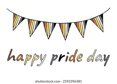 Colorful garland Bear brotherhood pride flag Happy pride day LGBTQIA community Pride Month Vector hand drawn doodle for posters, stickers, logo, cards