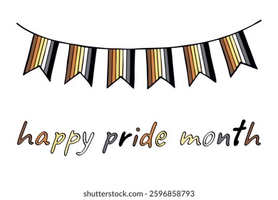 Colorful garland Bear brotherhood pride flag Happy pride day LGBTQIA community Pride Month Vector hand drawn doodle for posters, stickers, logo, cards