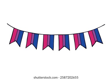 Colorful garland Bisexual pride flag Happy pride day LGBTQ community Pride Month Vector hand drawn doodle for posters, stickers, logo, cards