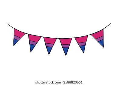 Colorful garland Bisexual pride flag Happy pride day LGBTQ community Pride Month Vector hand drawn doodle for posters, stickers, logo, cards