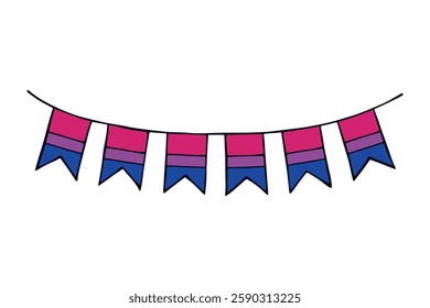 Colorful garland Bisexual pride flag Happy pride day LGBTQ community Pride Month Vector hand drawn doodle for posters, stickers, logo, cards