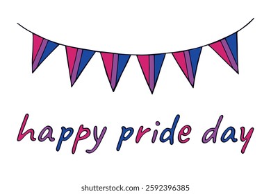 Colorful garland Bisexual pride flag Happy pride day LGBTQIA community Pride Month Vector hand drawn doodle for posters, stickers, logo, cards