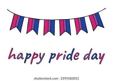 Colorful garland Bisexual pride flag Happy pride day LGBTQIA community Pride Month Vector hand drawn doodle for posters, stickers, logo, cards