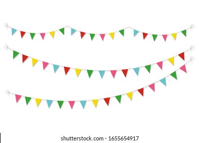 Colorful garland celebration detail. Design element with colored flags. 