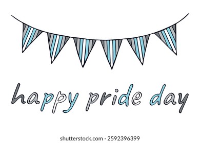 Colorful garland Demiboy pride flag Happy pride day LGBTQIA community Pride Month Vector hand drawn doodle for posters, stickers, logo, cards