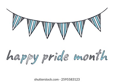 Colorful garland Demiboy pride flag Happy pride day LGBTQIA community Pride Month Vector hand drawn doodle for posters, stickers, logo, cards