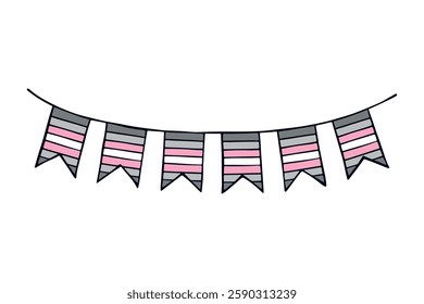 Colorful garland Demigirl pride flag Happy pride day LGBTQ community Pride Month Vector hand drawn doodle for posters, stickers, logo, cards