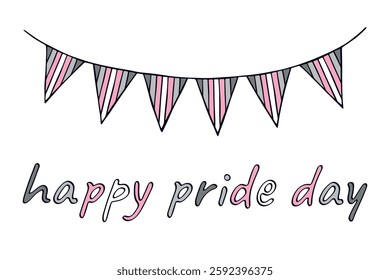 Colorful garland Demigirl pride flag Happy pride day LGBTQIA community Pride Month Vector hand drawn doodle for posters, stickers, logo, cards