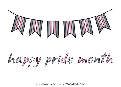 Colorful garland Demigirl pride flag Happy pride day LGBTQIA community Pride Month Vector hand drawn doodle for posters, stickers, logo, cards