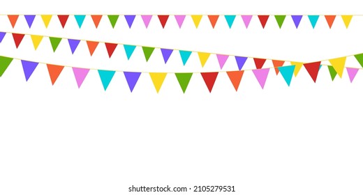 Colorful garland in flags. Decoration element for festive, holiday, carnaval, birthday party. Three garland. Vector illustration