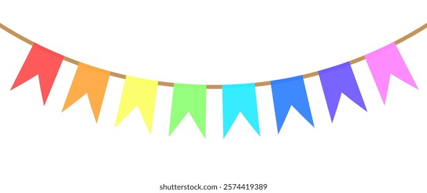 Colorful garland flags. Pennant isolated on white background. Hanging garland for party. Vector illustration