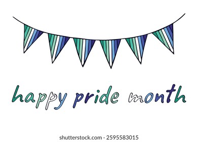 Colorful garland Gay men pride flag Happy pride day LGBTQIA community Pride Month Vector hand drawn doodle for posters, stickers, logo, cards