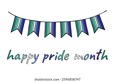 Colorful garland Gay men pride flag Happy pride day LGBTQIA community Pride Month Vector hand drawn doodle for posters, stickers, logo, cards