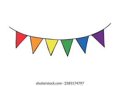 Colorful garland Gay pride flag Happy pride day LGBTQ community Pride Month Vector hand drawn doodle for posters, stickers, logo, cards