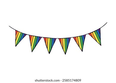 Colorful garland Gay pride flag Happy pride day LGBTQ community Pride Month Vector hand drawn doodle for posters, stickers, logo, cards