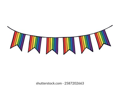 Colorful garland Gay pride flag Happy pride day LGBTQ community Pride Month Vector hand drawn doodle for posters, stickers, logo, cards