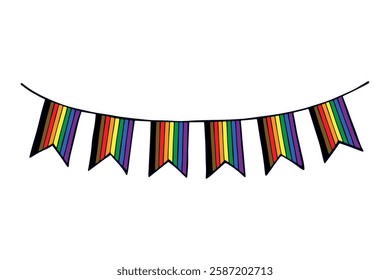 Colorful garland Gay pride flag Happy pride day LGBTQ community Pride Month Vector hand drawn doodle for posters, stickers, logo, cards