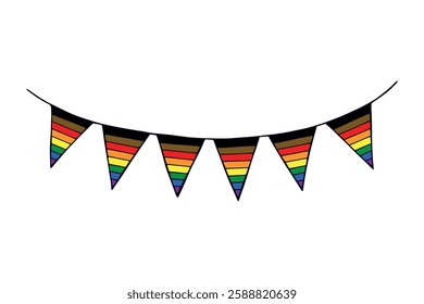 Colorful garland Gay pride flag Happy pride day LGBTQ community Pride Month Vector hand drawn doodle for posters, stickers, logo, cards