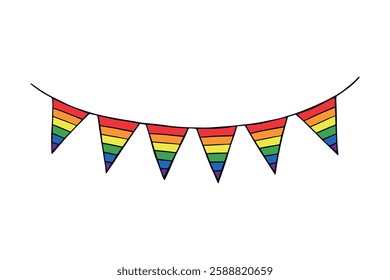 Colorful garland Gay pride flag Happy pride day LGBTQ community Pride Month Vector hand drawn doodle for posters, stickers, logo, cards