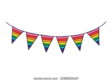 Colorful garland Gay pride flag Happy pride day LGBTQ community Pride Month Vector hand drawn doodle for posters, stickers, logo, cards