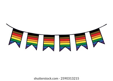 Colorful garland Gay pride flag Happy pride day LGBTQ community Pride Month Vector hand drawn doodle for posters, stickers, logo, cards