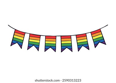 Colorful garland Gay pride flag Happy pride day LGBTQ community Pride Month Vector hand drawn doodle for posters, stickers, logo, cards