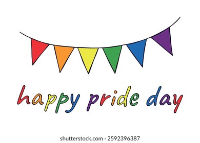 Colorful garland Gay pride flag Happy pride day LGBTQIA community Pride Month Vector hand drawn doodle for posters, stickers, logo, cards