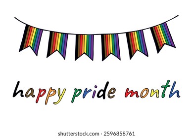 Colorful garland Gay pride flag Happy pride day LGBTQIA community Pride Month Vector hand drawn doodle for posters, stickers, logo, cards