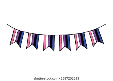 Colorful garland Gender fluid pride flag Happy pride day LGBTQ community Pride Month Vector hand drawn doodle for posters, stickers, logo, cards